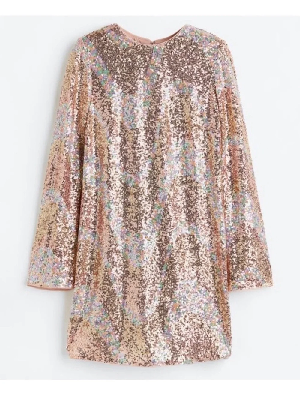 H&M Glitter Sequin Shift Dress - Gold, Rose Gold and Silver Swirl XS